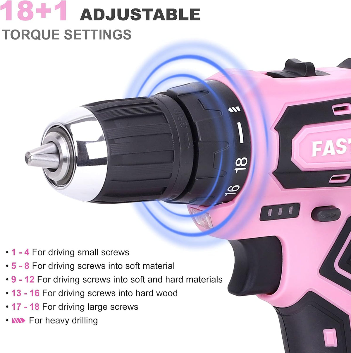20V Pink Drill Set for Women, Home Tool Kit with Tool Box