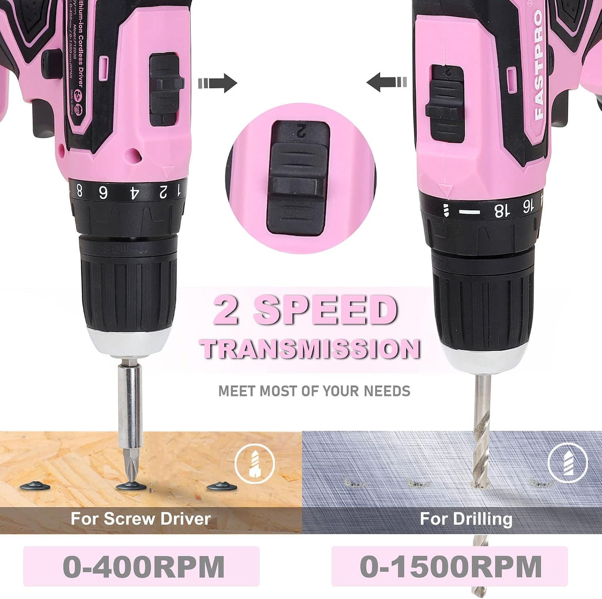 20V Pink Drill Set for Women, Home Tool Kit with Tool Box