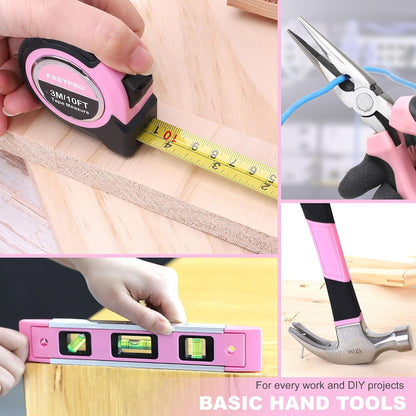 20V Pink Drill Set for Women, Home Tool Kit with Tool Box