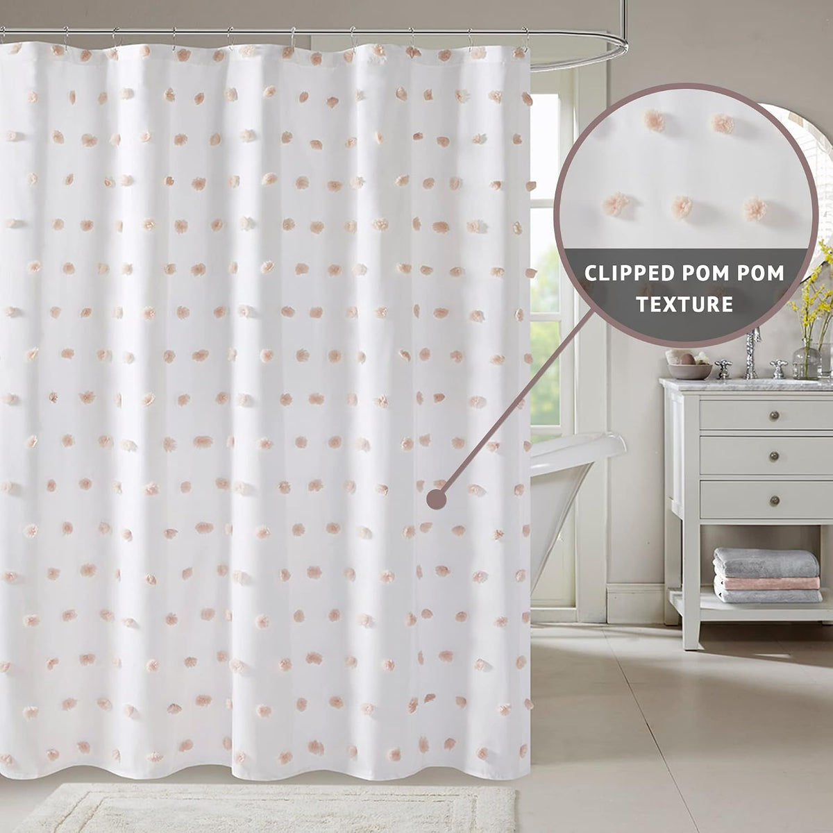 Sophie Shower Curtain for Bathroom, 72 x 72, Blush