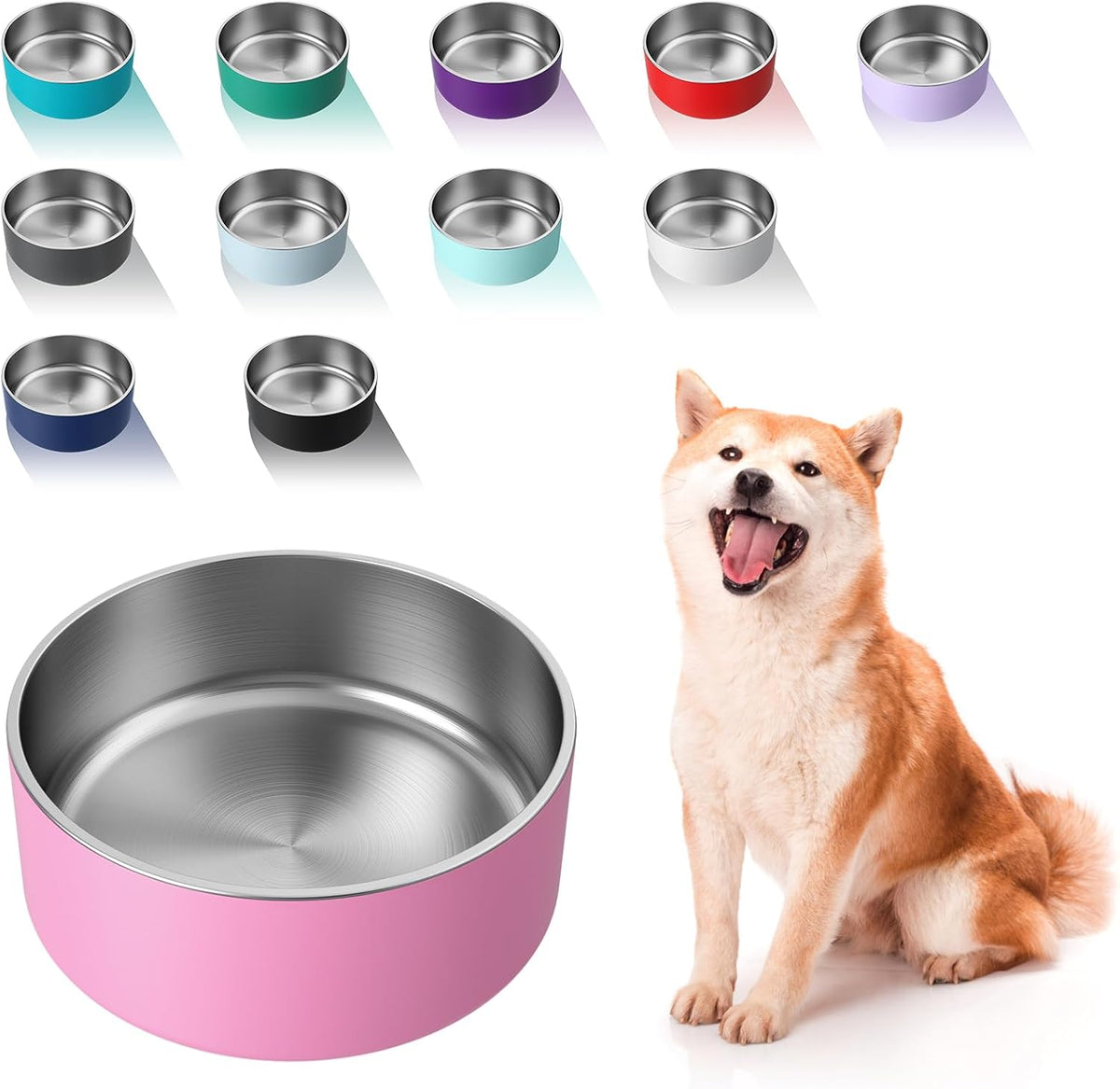 Dog Bowl, Stainless Steel Food and Water Bowl, 40oz, Pink | Non Slip Quiet Bottom, Easy to Clean, Dishwasher Safe