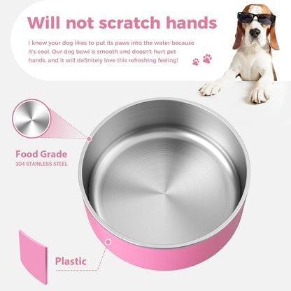 Dog Bowl, Stainless Steel Food and Water Bowl, 40oz, Pink | Non Slip Quiet Bottom, Easy to Clean, Dishwasher Safe
