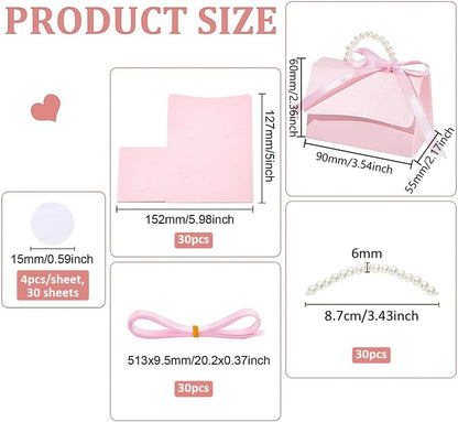30 Set Wedding Favors Box DIY Set, Pink Kraft Paper Box with Pearl Handle, Ribbons, Stickers, Gift Boxes for Birthday, Boutique, Wedding and Anniversary, 3.54x2.36x2.16inch