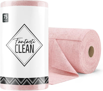Microfiber Cleaning Cloth Roll -75 Pack, 12" x 12" (Pink)