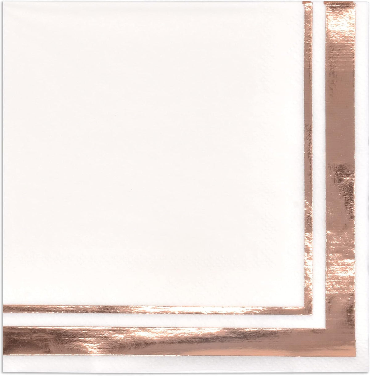 120 Rose Gold Cocktail Napkins with Foil Border, 3 Ply White Beverage Napkins for Wedding Bridal Shower Decor