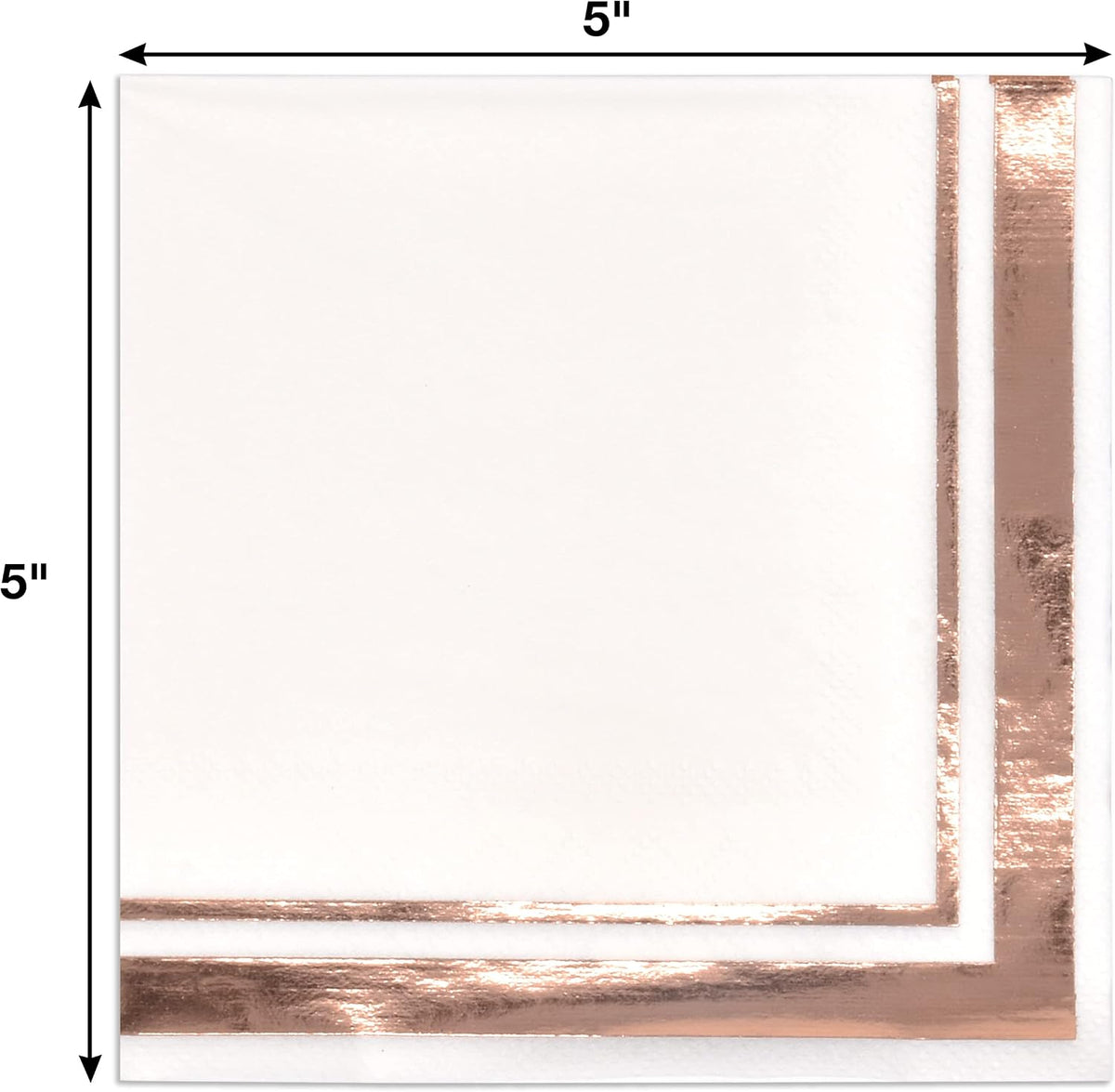 120 Rose Gold Cocktail Napkins with Foil Border, 3 Ply White Beverage Napkins for Wedding Bridal Shower Decor