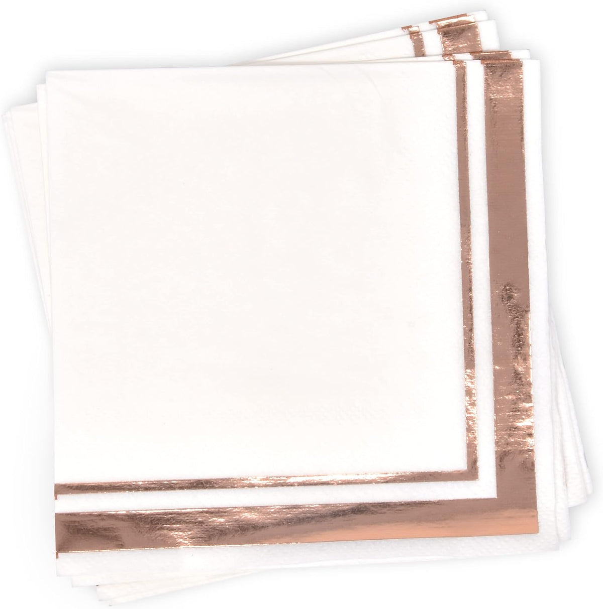 120 Rose Gold Cocktail Napkins with Foil Border, 3 Ply White Beverage Napkins for Wedding Bridal Shower Decor