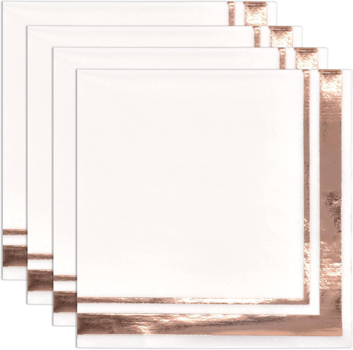 120 Rose Gold Cocktail Napkins with Foil Border, 3 Ply White Beverage Napkins for Wedding Bridal Shower Decor