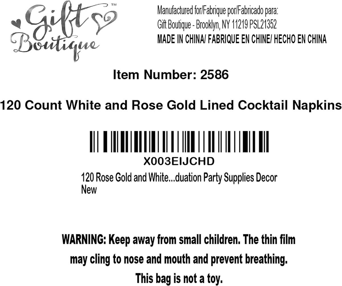 120 Rose Gold Cocktail Napkins with Foil Border, 3 Ply White Beverage Napkins for Wedding Bridal Shower Decor