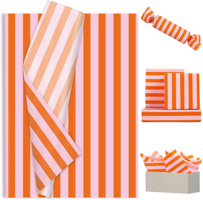 60 Sheets Stripe Tissue Paper Pink Orange Stripe Wrapping Paper for Birthday Baby Shower Wedding Party DIY Crafts Supplies, 14 x 20 Inch