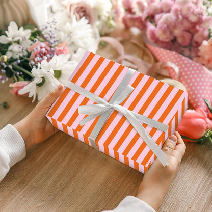 60 Sheets Stripe Tissue Paper Pink Orange Stripe Wrapping Paper for Birthday Baby Shower Wedding Party DIY Crafts Supplies, 14 x 20 Inch