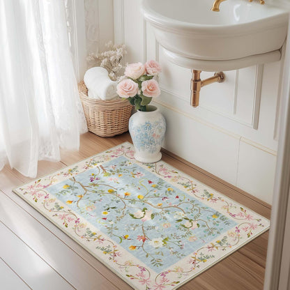 2x3 Washable Entryway Area Rug, Soft Floral Non-Slip, Blue/Pink