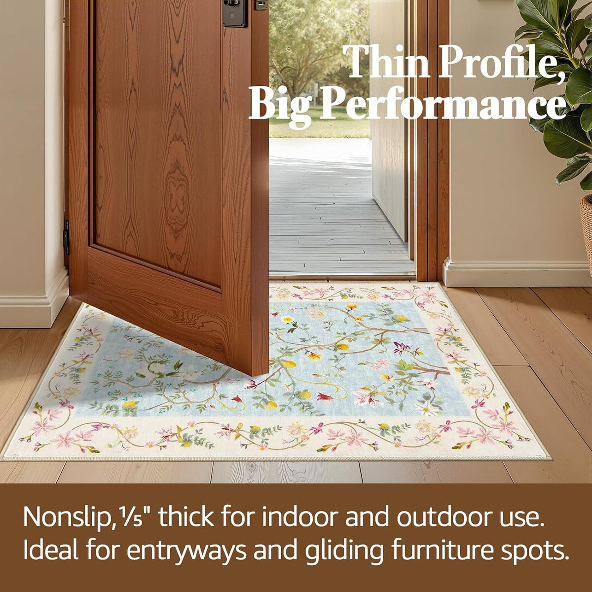 2x3 Washable Entryway Area Rug, Soft Floral Non-Slip, Blue/Pink