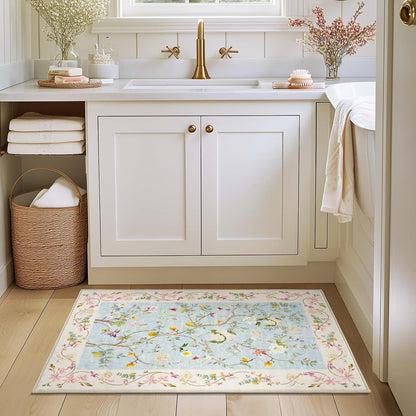 2x3 Washable Entryway Area Rug, Soft Floral Non-Slip, Blue/Pink