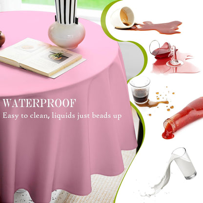 Table Cloth 60 Inch Round Tablecloth Fits Max50 Inch Diameter Table Top,Pink Polyester Washable Wrinkle-Free Spillproof Tablecloth for Party Patio Cover