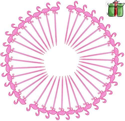 300 Pack Plastic Pink Flamingo Picks Cocktail Picks Appetizer Picks Plastic Drink Picks for Tropical Party Decoration and Supplies