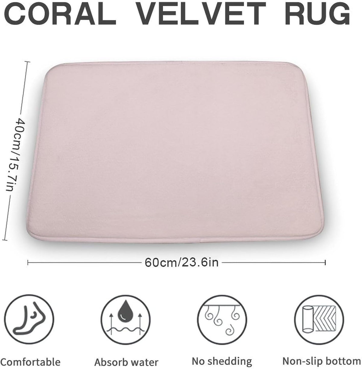 Minimalist Solid Plain Pale Pink Bathroom Rug, Non Slip & Soft Absorbent Bath Mat Carpets for Bathroom 16" x 24"