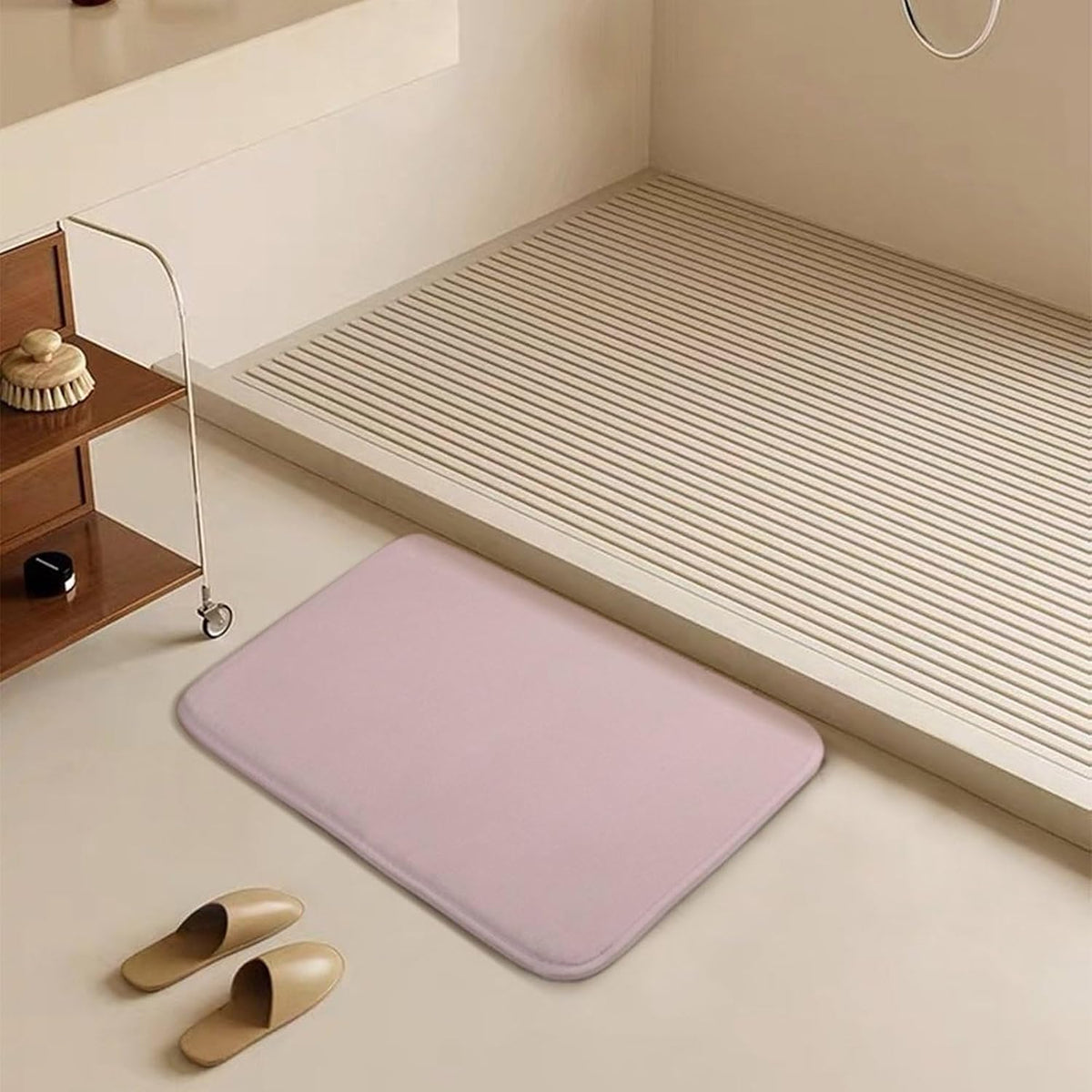 Minimalist Solid Plain Pale Pink Bathroom Rug, Non Slip & Soft Absorbent Bath Mat Carpets for Bathroom 16" x 24"