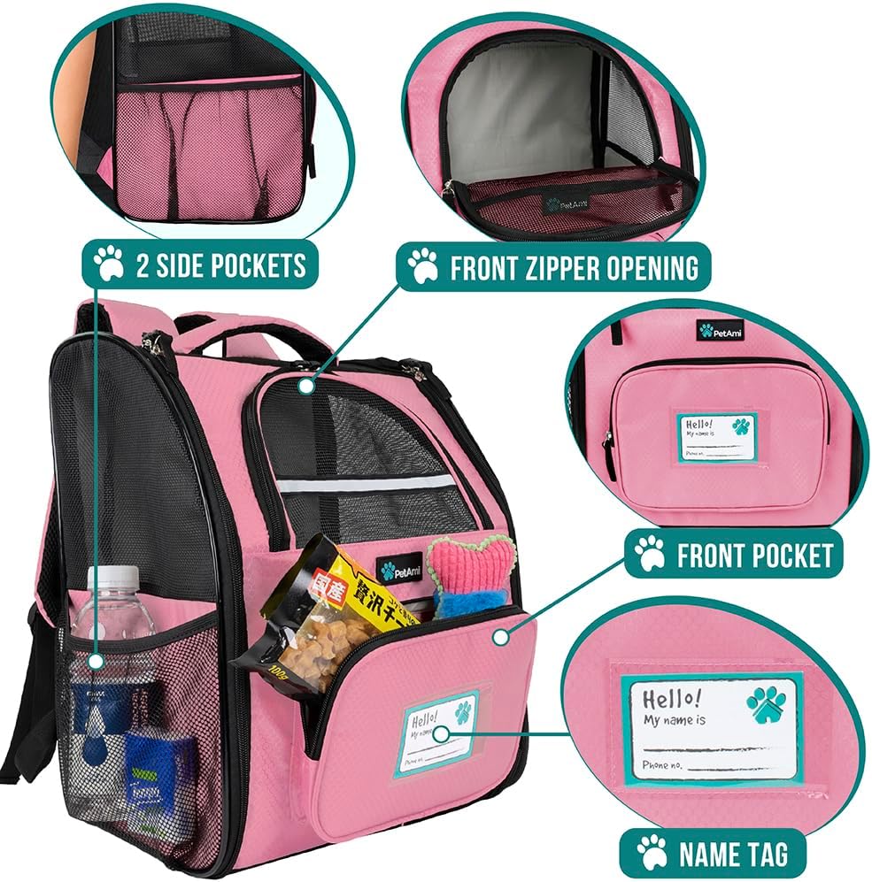 Dog Backpack Carrier Airline Approved Cat Pet Puppy Bag, Pink