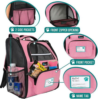 Dog Backpack Carrier Airline Approved Cat Pet Puppy Bag, Pink