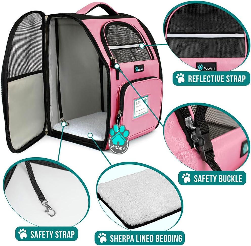 Dog Backpack Carrier Airline Approved Cat Pet Puppy Bag, Pink