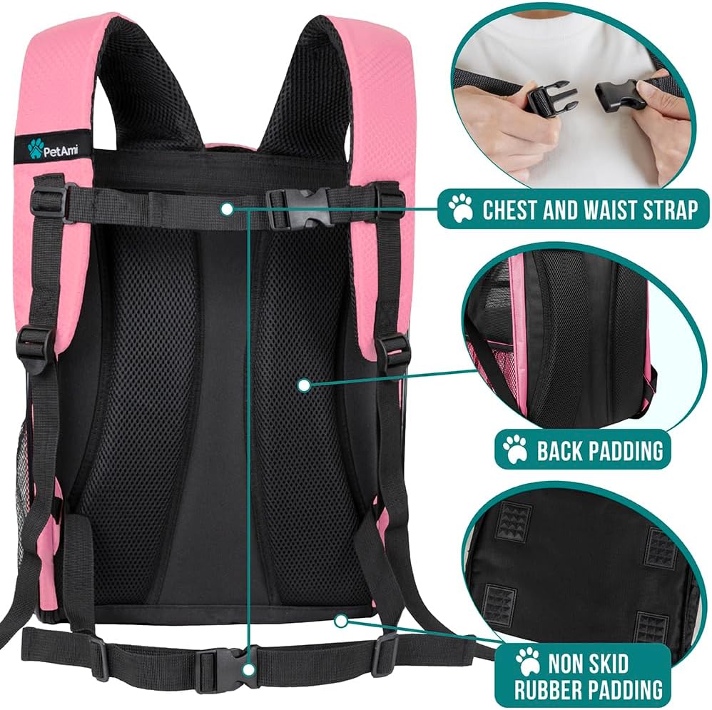 Dog Backpack Carrier Airline Approved Cat Pet Puppy Bag, Pink