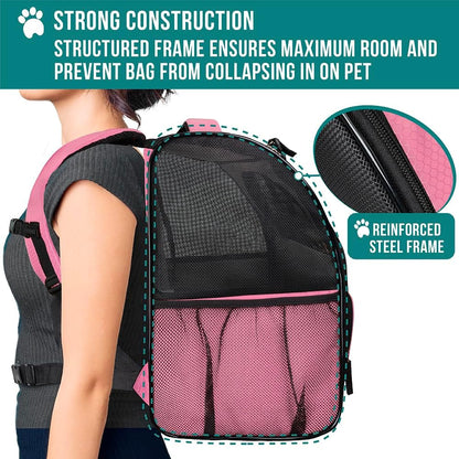 Dog Backpack Carrier Airline Approved Cat Pet Puppy Bag, Pink