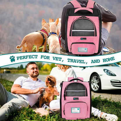 Dog Backpack Carrier Airline Approved Cat Pet Puppy Bag, Pink