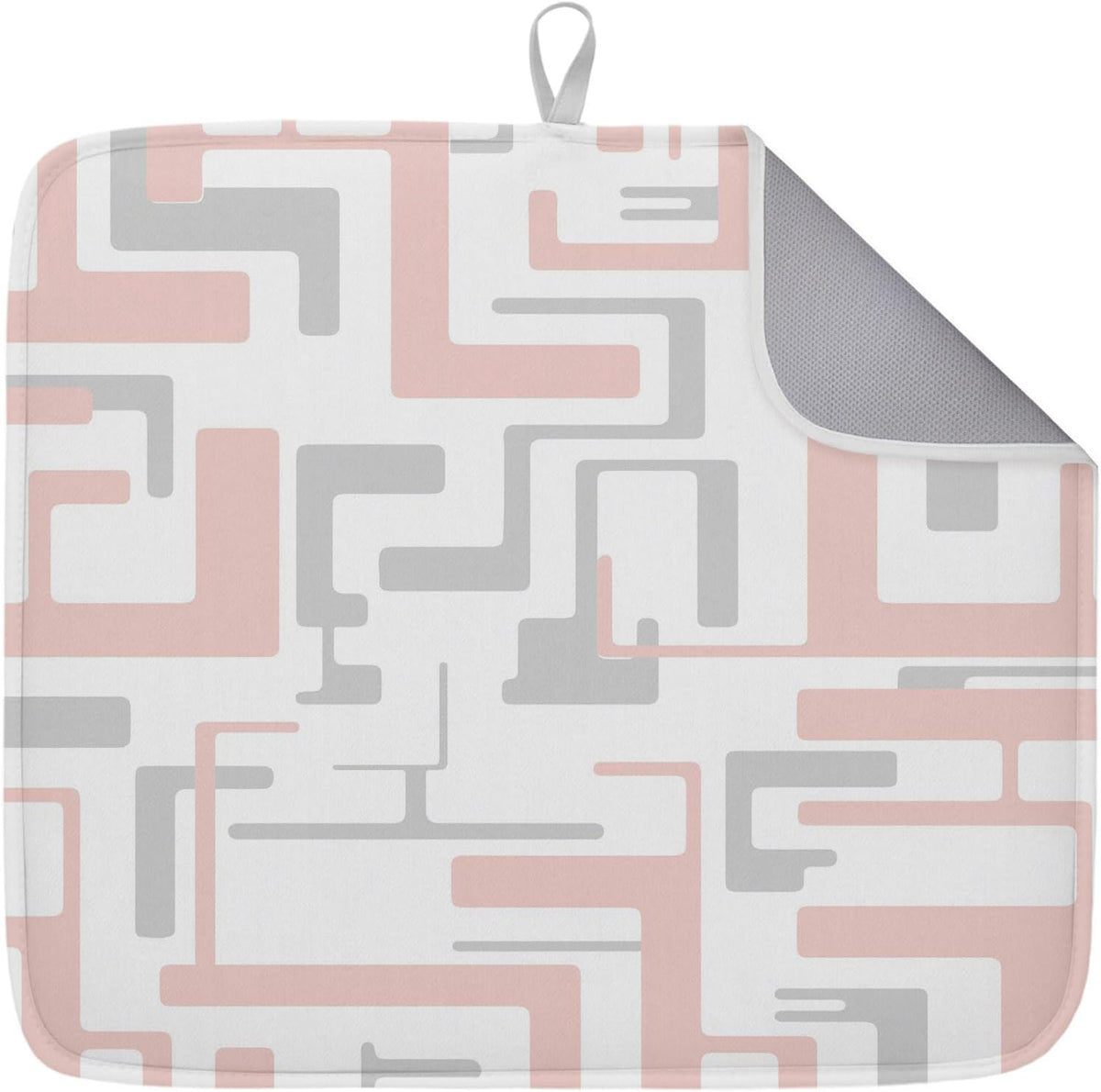 Dish Drying Mat for Kitchen Counter Modern Pink Gray Stripe Lines Absorbent Drying Pad Microfiber Dishes Drainer Rack Mats for Sink Utensil Glassware,18x24 in,1PCS Abstract Geometric Art