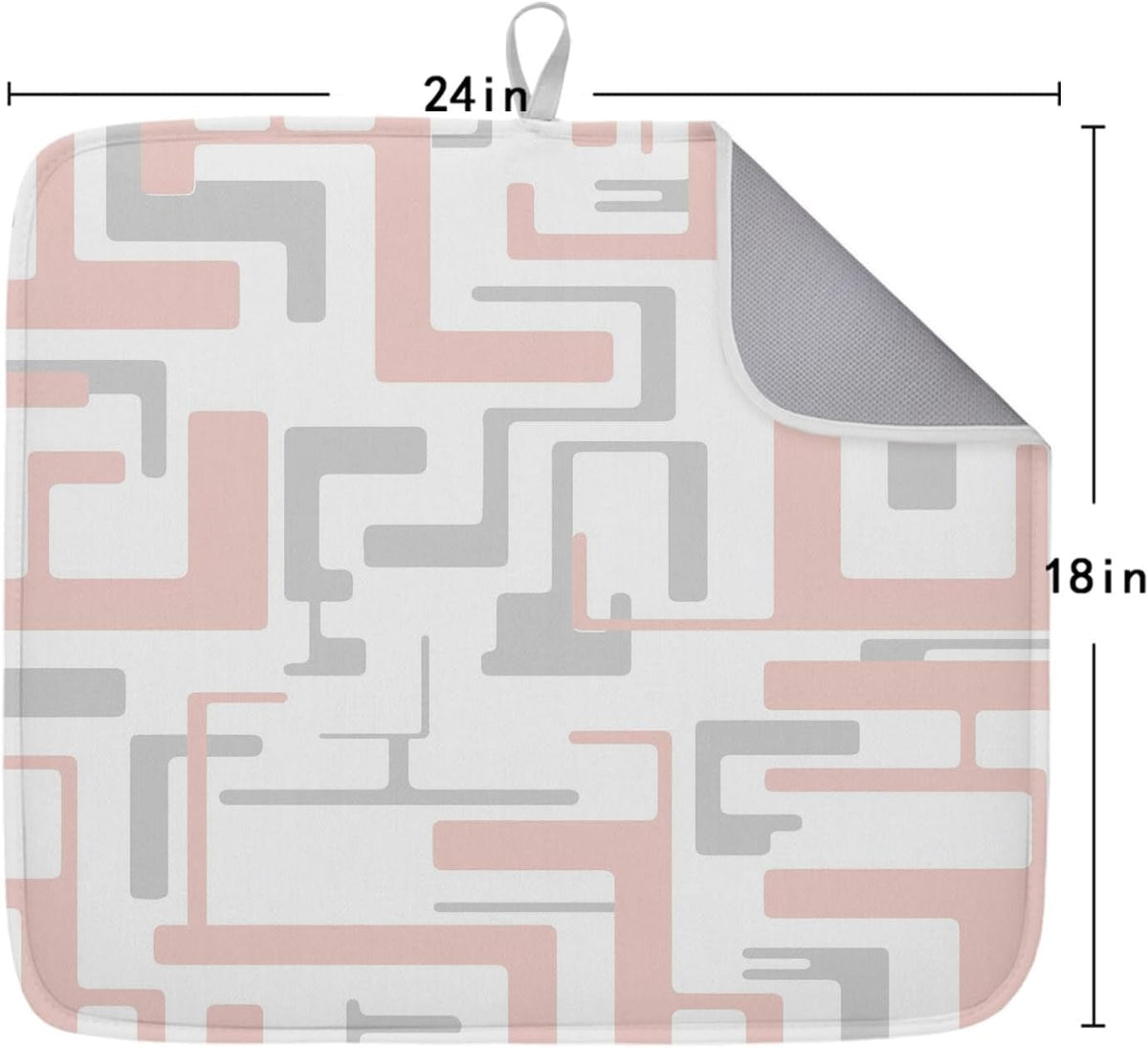 Dish Drying Mat for Kitchen Counter Modern Pink Gray Stripe Lines Absorbent Drying Pad Microfiber Dishes Drainer Rack Mats for Sink Utensil Glassware,18x24 in,1PCS Abstract Geometric Art