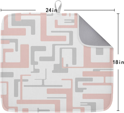 Dish Drying Mat for Kitchen Counter Modern Pink Gray Stripe Lines Absorbent Drying Pad Microfiber Dishes Drainer Rack Mats for Sink Utensil Glassware,18x24 in,1PCS Abstract Geometric Art