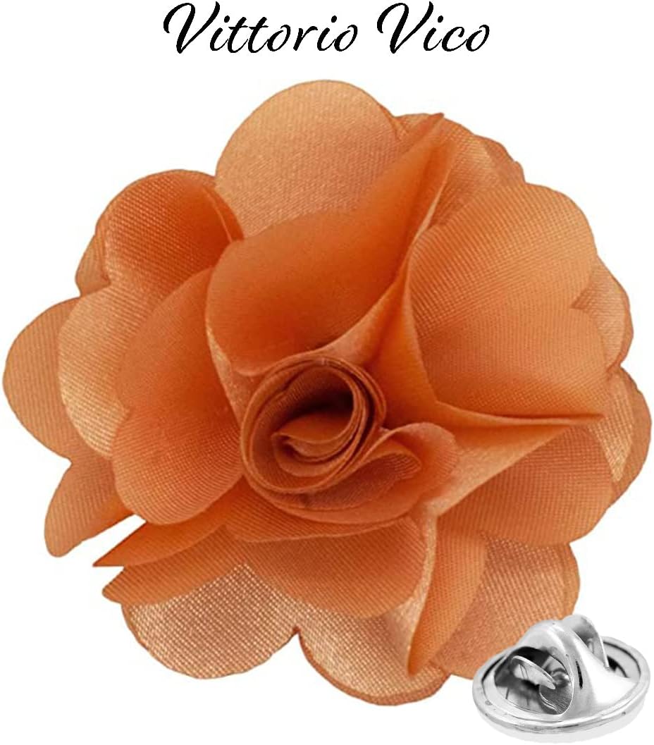 Premium Men's Formal Solid Color Flower Lapel Pin - Boutonniere for Men, Brooch Pin