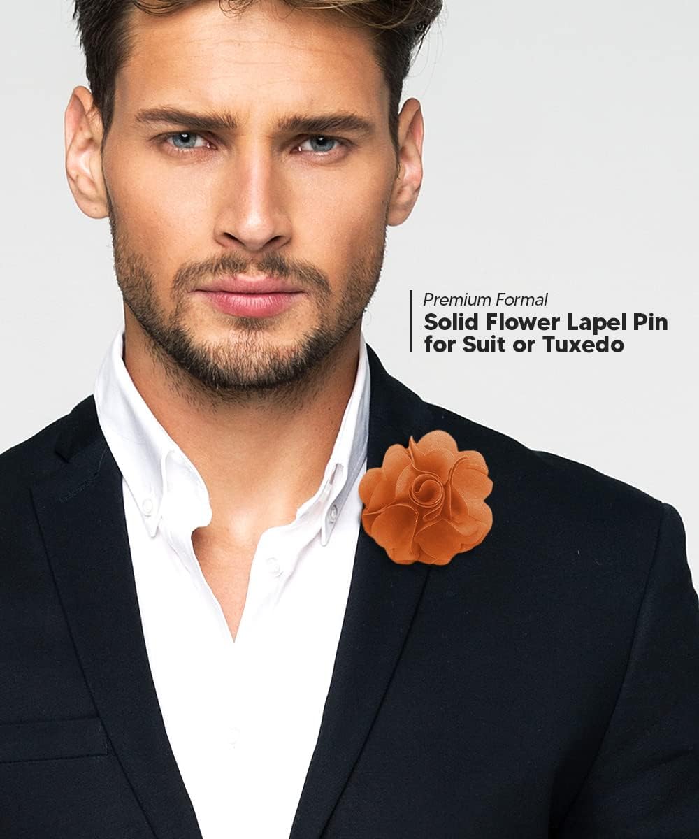Premium Men's Formal Solid Color Flower Lapel Pin - Boutonniere for Men, Brooch Pin