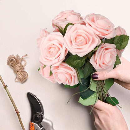 50Pcs Artificial Roses Flowers, Blush Pink Roses Artificial Flowers Foam Fake Roses with Stem for Wedding Bridal Bouquets Party Centerpieces Artificial Flowers Crafts DIY Home Decoration