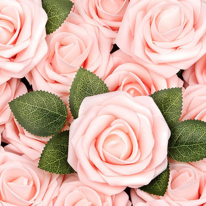 50Pcs Artificial Roses Flowers, Blush Pink Roses Artificial Flowers Foam Fake Roses with Stem for Wedding Bridal Bouquets Party Centerpieces Artificial Flowers Crafts DIY Home Decoration