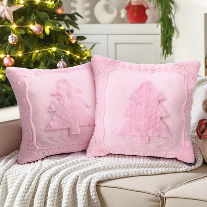 2 Pcs Christmas Tree Pink Pillow Cover Christmas Throw Decor 18 x 18
