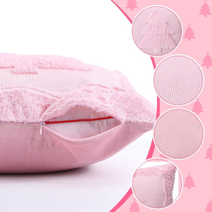 2 Pcs Christmas Tree Pink Pillow Cover Christmas Throw Decor 18 x 18