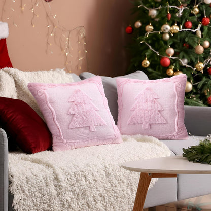 2 Pcs Christmas Tree Pink Pillow Cover Christmas Throw Decor 18 x 18