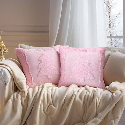 2 Pcs Christmas Tree Pink Pillow Cover Christmas Throw Decor 18 x 18