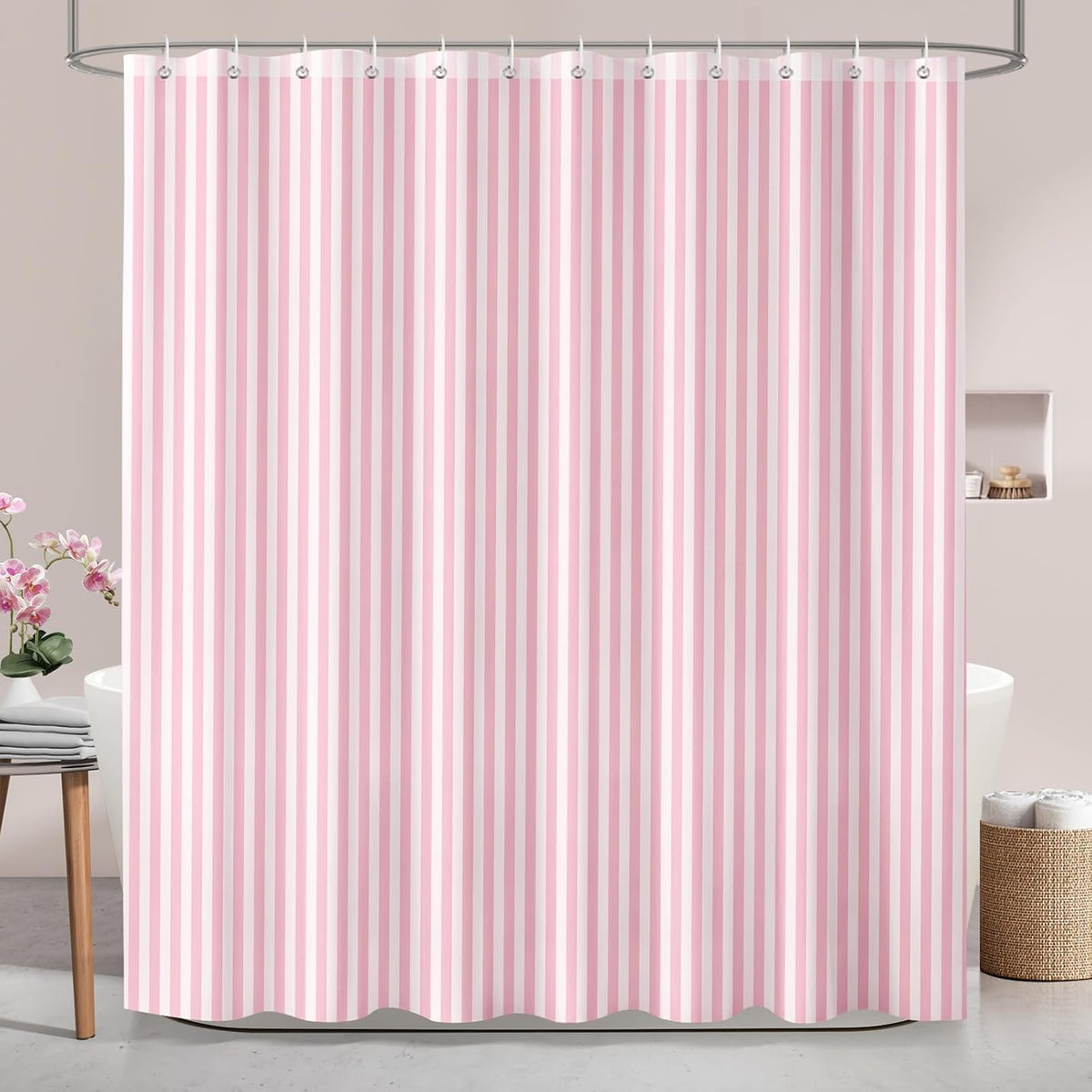 Pink and White Striped Shower Curtain for Bathroom 72 x 78 inch