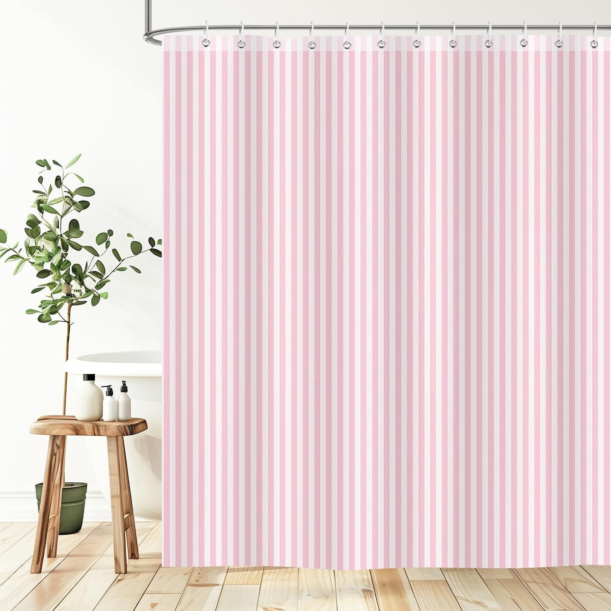 Pink and White Striped Shower Curtain for Bathroom 72 x 78 inch