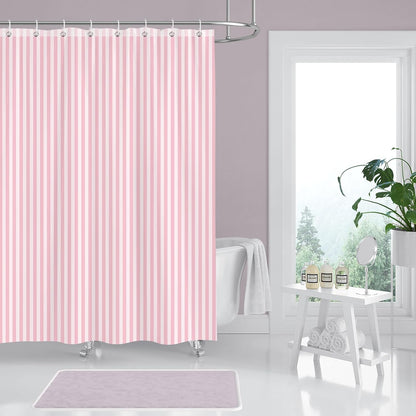 Pink and White Striped Shower Curtain for Bathroom 72 x 78 inch