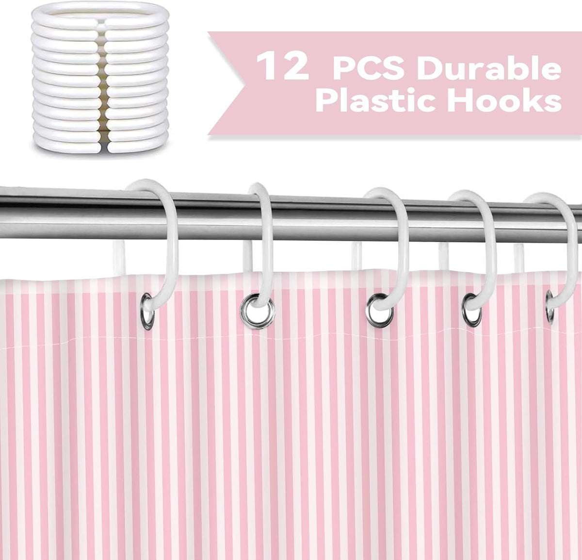 Pink and White Striped Shower Curtain for Bathroom 72 x 78 inch