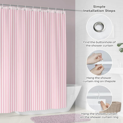 Pink and White Striped Shower Curtain for Bathroom 72 x 78 inch