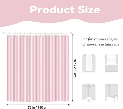 Pink and White Striped Shower Curtain for Bathroom 72 x 78 inch