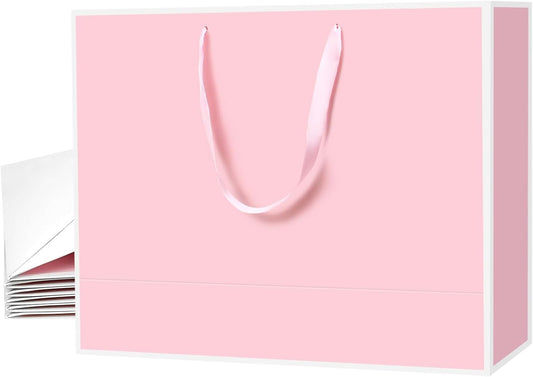 Large Pink Gift Bags,6Pcs 17"x5.5"x12.6" Paper Gift Bags with Ribbon Handles,Gift Wrap Bags for Bridesmaid,Women,Girls,Birthday,Valentines,Wedding Party