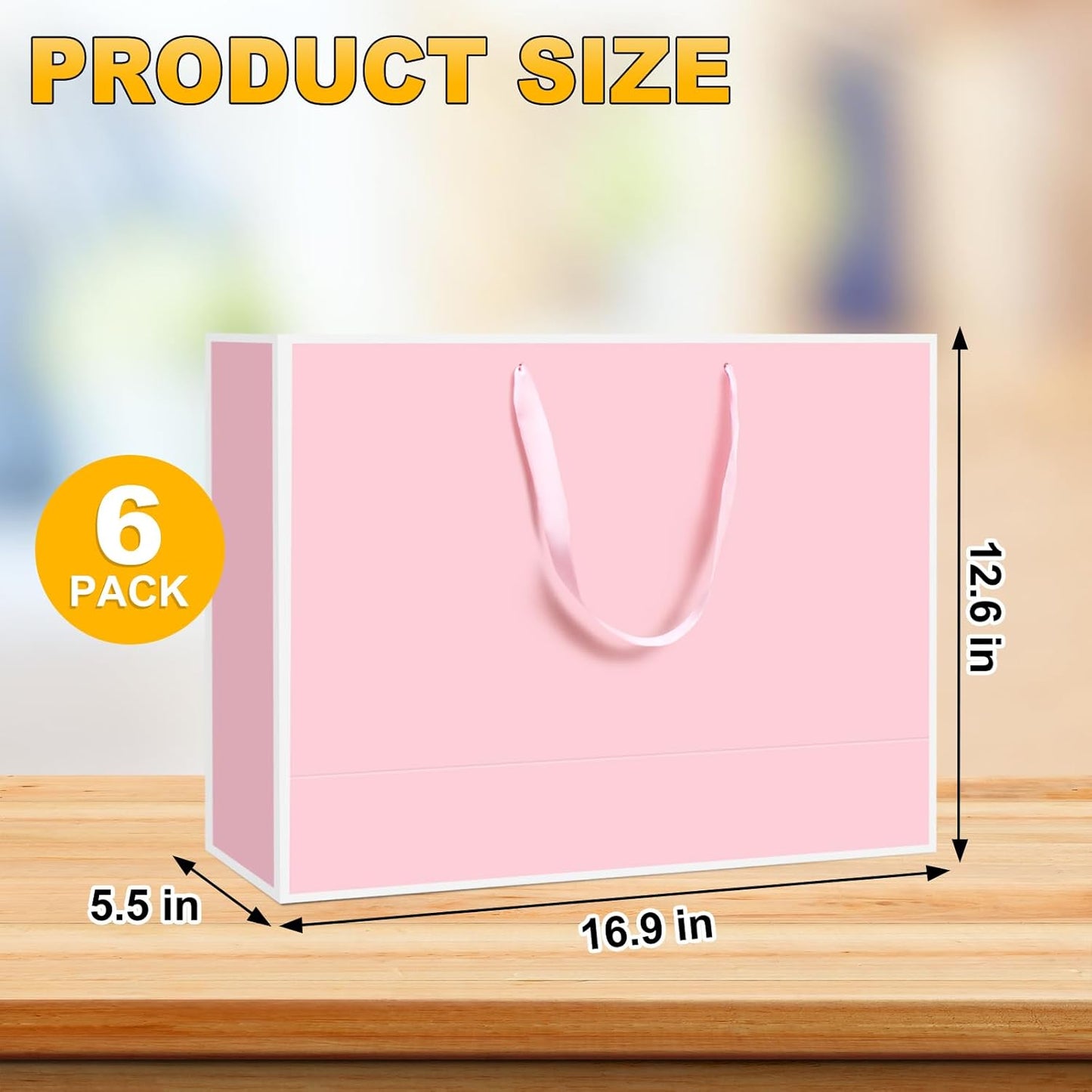 Large Pink Gift Bags,6Pcs 17"x5.5"x12.6" Paper Gift Bags with Ribbon Handles,Gift Wrap Bags for Bridesmaid,Women,Girls,Birthday,Valentines,Wedding Party