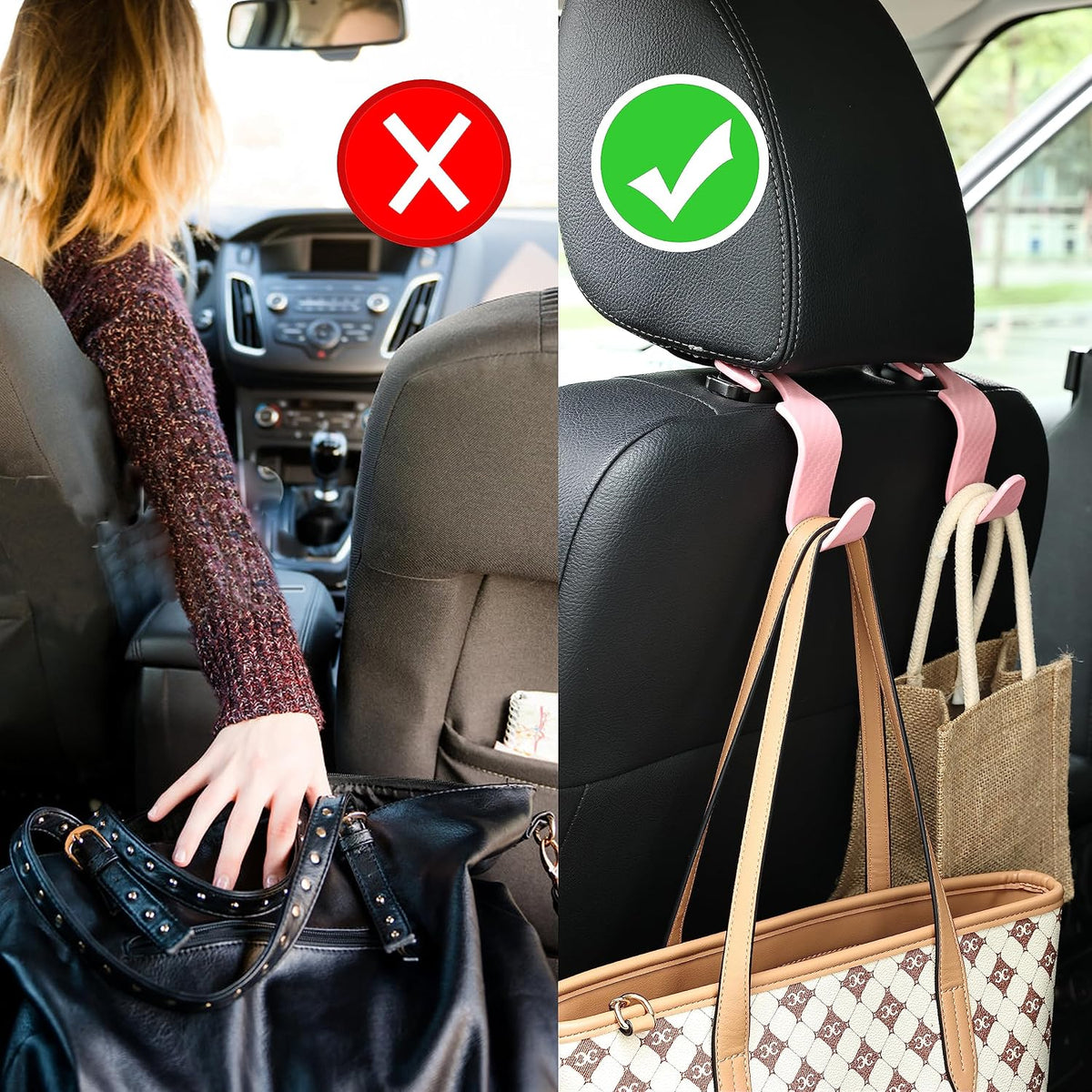 Car Seat Hooks 4 Pack - 55lb Heavy Duty Headrest Hook,Pink