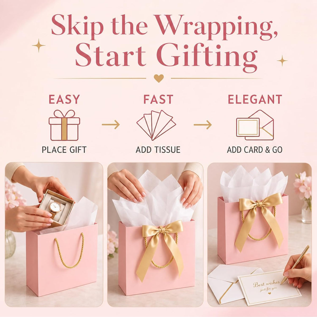 Gift Bags Set with handles Luxury Portable Paper Bag 1Pcs Pink