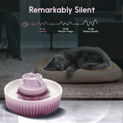 Lawfery Ceramic Cat Water Fountain, 2.1L/71oz Cat Fountain with 3 Carbon Filters and 2 Water Pumps, Cupcake Pet Water Fountain for Cats and Dogs (Purple)